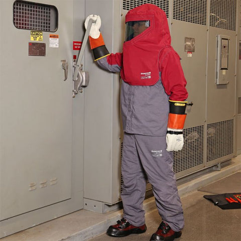 Salisbury SK40RG Pro-Wear Plus 40 Cal/cm2 Arc Flash Protection Jacket and Bib Overall Kit Red-Grey with Flash Hood